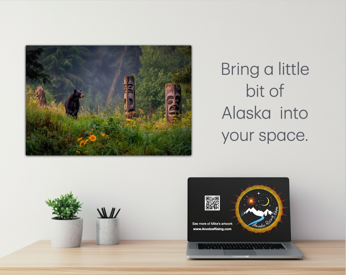 Alaska Black Bear Among the Totem Poles