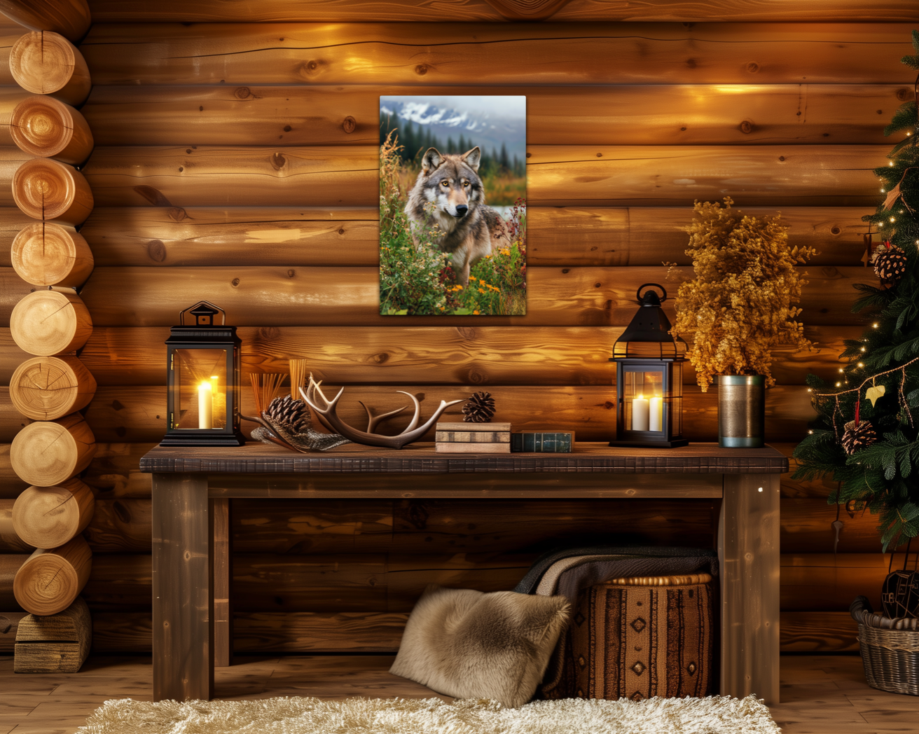 Denali Wolf in Spring Metal Art Print