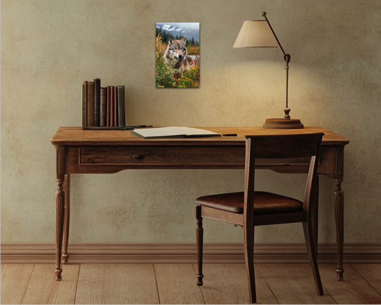 Denali Wolf in Spring Metal Art Print